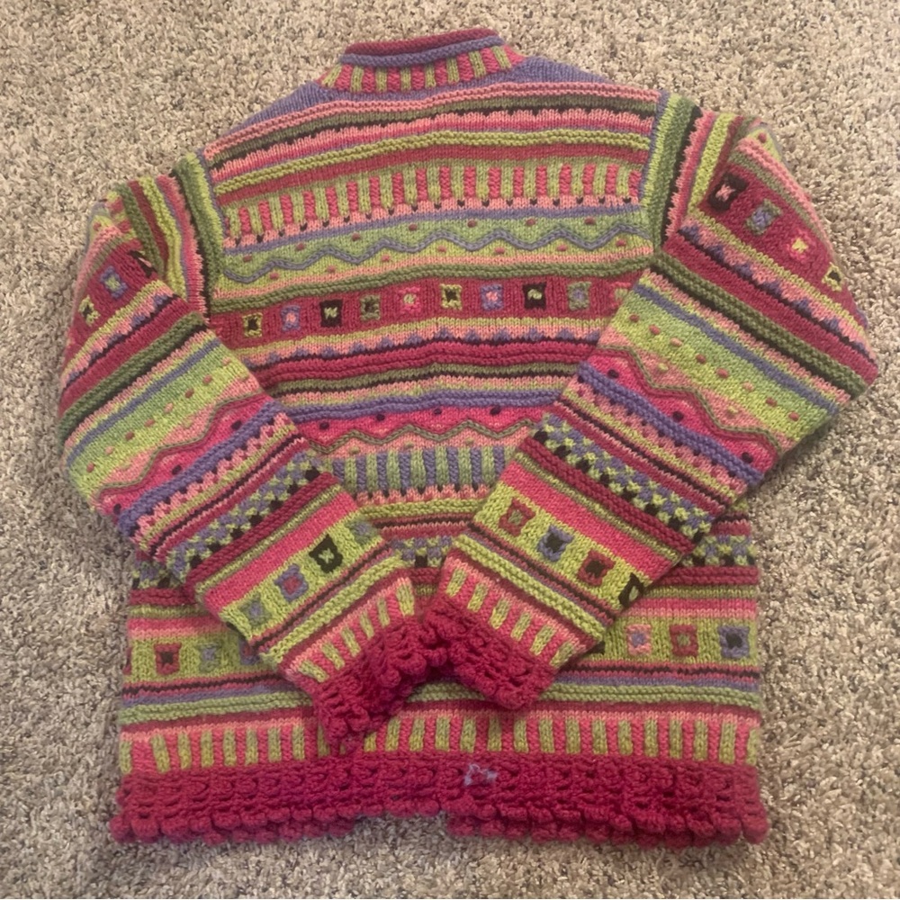 Newari Icelandic Design Hand Knitted Nepal Colorful Cardigan Sweater - Picture 2 of 13